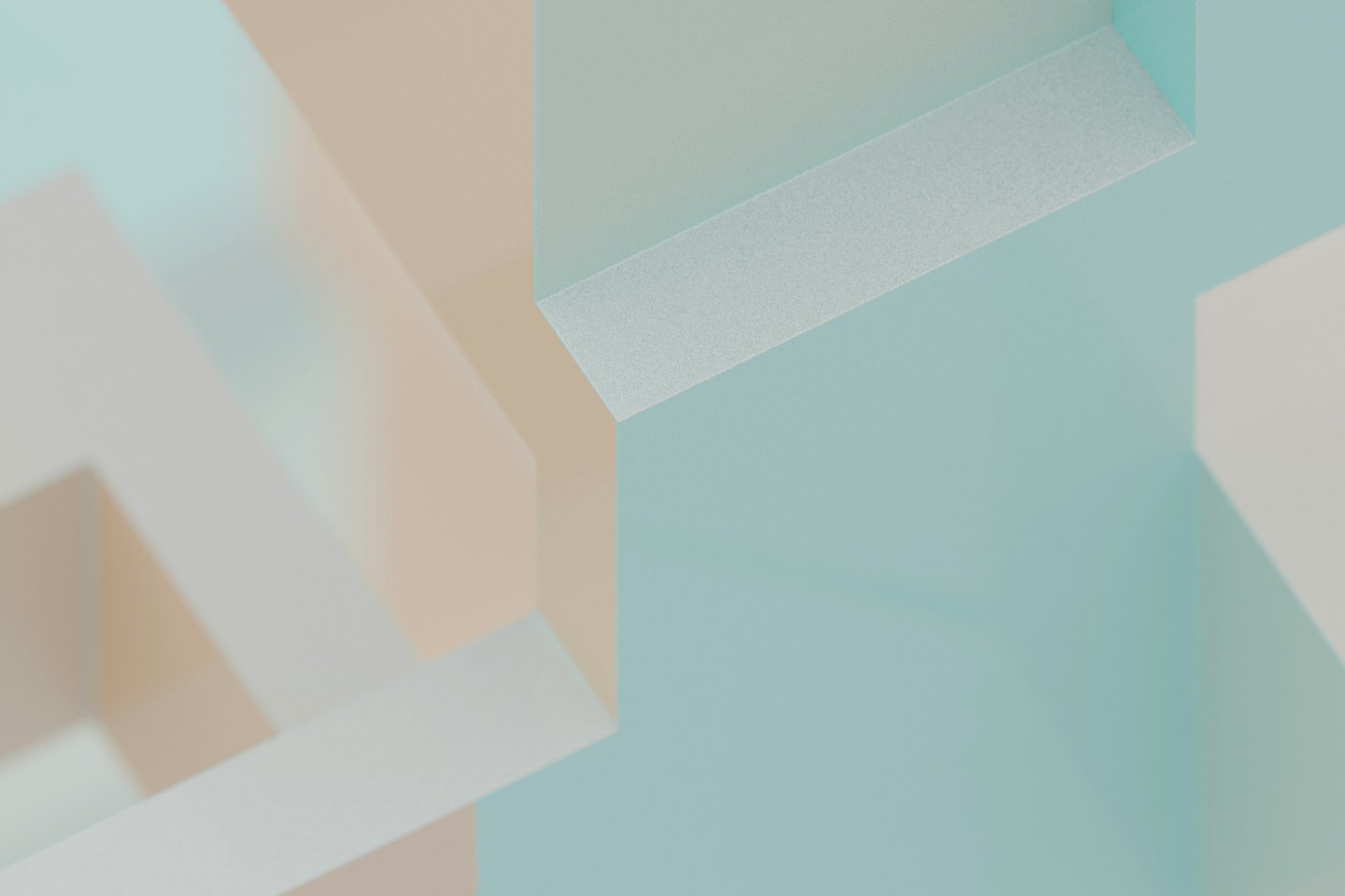 Abstrakcyjne płaszczyzny geometryczne nakładają się w pastelowych barwach.